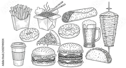 A Minimalist Vector File Icon Representing A Collection Of Hand Drawn Fast Food Sketches.
