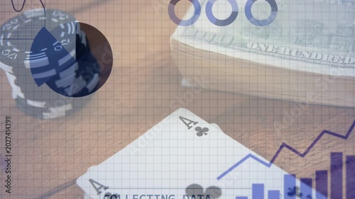 Header COLLECTING DATA appearing, overlays growing and showing betting trends over chips, ace, cash