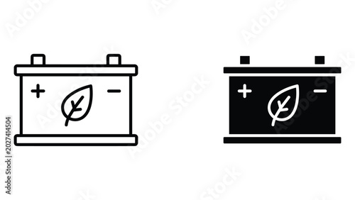 Car battery icon with leaf symbol for sustainable automotive power