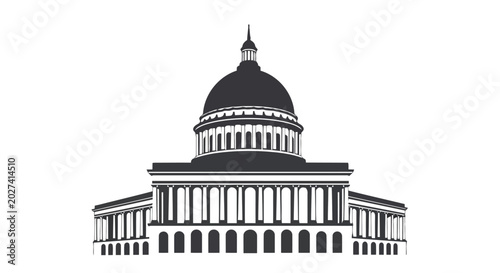 A minimalist vector illustration showing a domed building icon with an elegant archway.