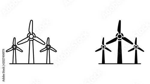 Wind farm turbine icon set for large scale renewable energy projects