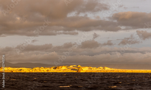 Lagoon breaching into the Atlantic Ocean,at sunset, Hermanus, South Africa