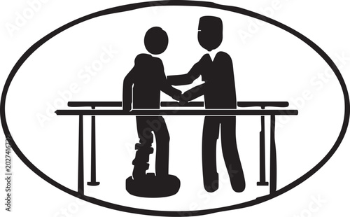 Fotografie Physical Rehabilitation Therapist Assisting Patient with Balance Training on Par
