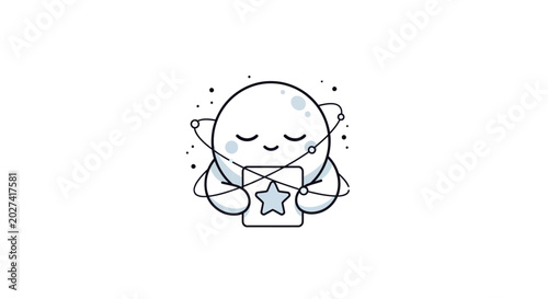 Tableau sur toile Smiling Cartoon Baby Alien Holding Star.