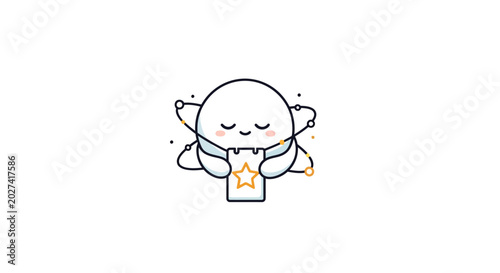 Foto Smiling Cartoon Character Holding Coffee.