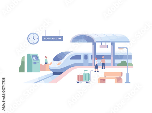 People waiting at modern train station platform