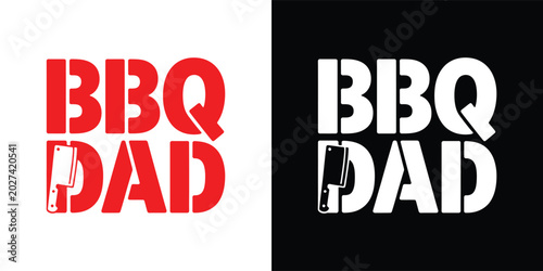 Foto BBQ Dad Bold Stencil Text with Blue Cleaver Knife – Masculine Father Grilling Fl