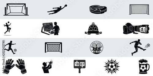 Fotografie Fifa world cup 2026 soccer football icon set black silhouettes