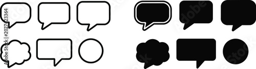 Speech bubble icons, stylish message box symbols for online communication conversation and interface graphics.