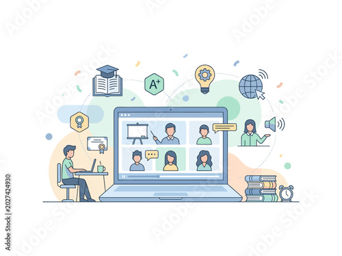 Online class with teacher and students video call