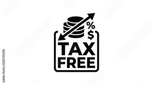 Tax free sign with coins and graph black silhouette