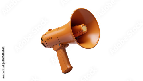 Fotografie Orange plastic megaphone with textured handle, isolated on transparent backgroun