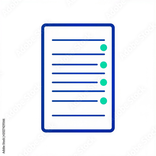 Document icon displays a series of horizontal lines with highlighted circular markers to emphasize organized list structure and data management.