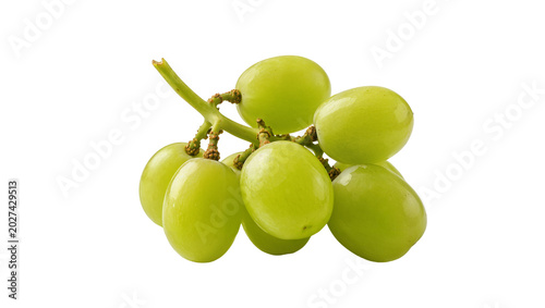 Tableau sur toile Fresh green grapes cluster on stem, isolated on transparent background