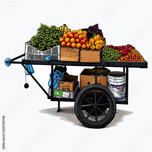 Obraz na płótnie Illustration of a Latin American fruit cart, Latin American culture, peasant agr