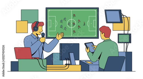 Фотография Sports Broadcast Studio: Soccer Tactics Analysis with Commentator and Analyst