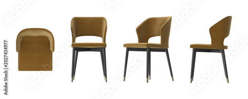 Obraz na płótnie Modern upholstered dining chair with elegant curved back and sleek black legs