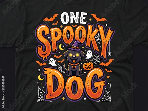 One Spooky Dog Cute Halloween Illustration with Black Puppy.