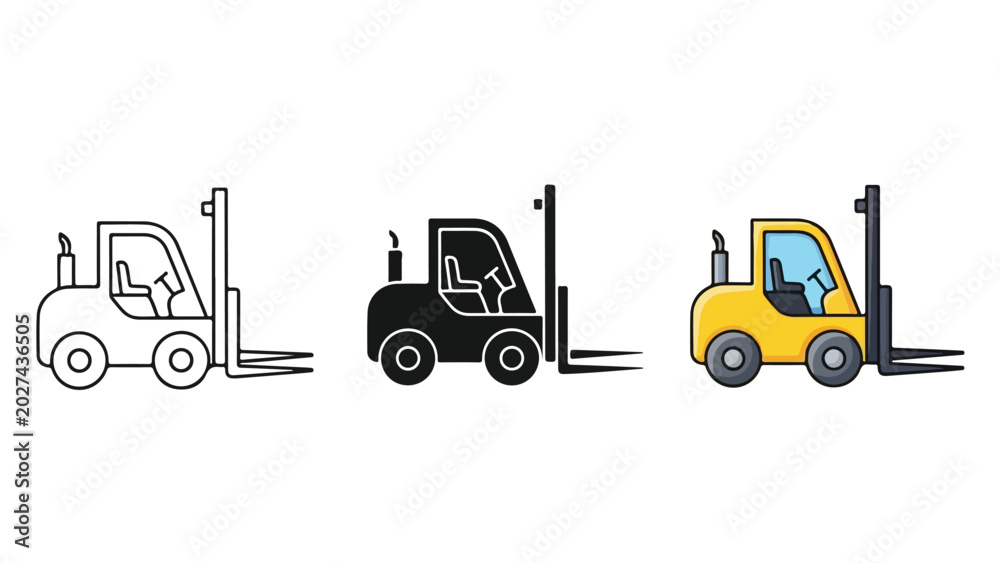 Naklejka premium Forklift truck vehicle icon set design: Clipart, sticker - icon set - Line and glyph solid icon and logo template 
