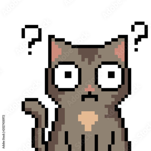 Emoticon PNG image, cute cat emoticon, cat character emoticon, confused cat emoticon, expression, latest emoticon, cute emoticon, pixel art style emoticon