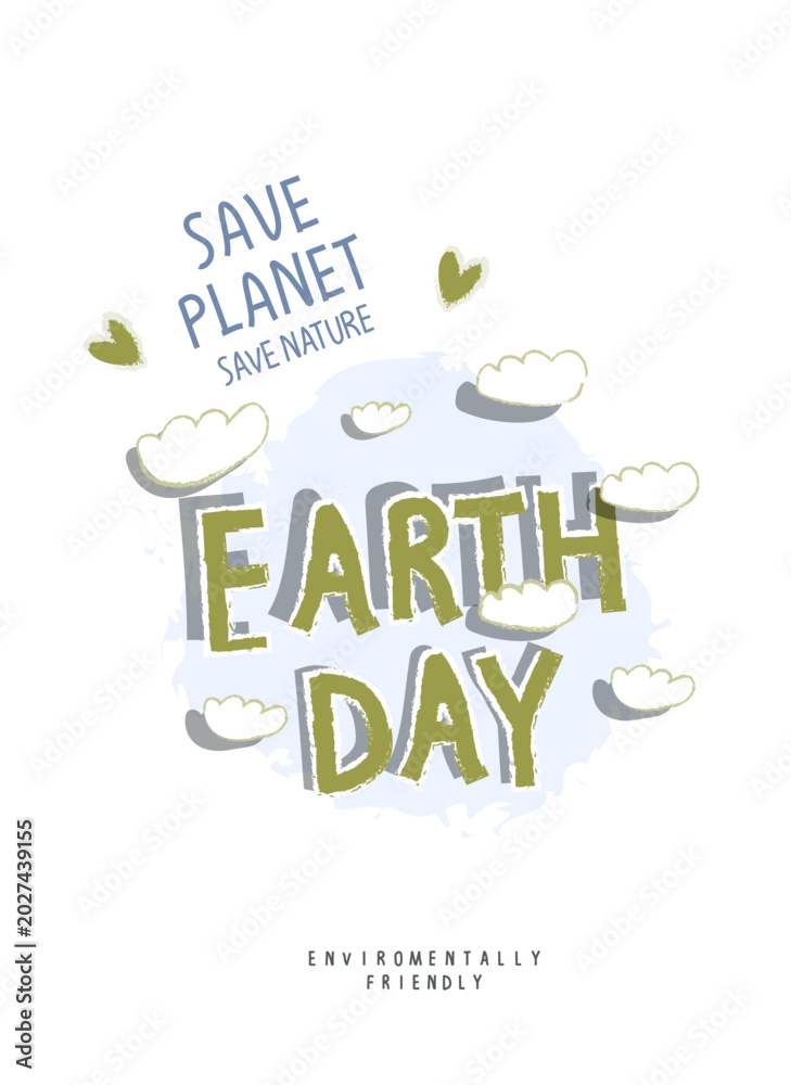 Naklejka premium Vector hand drawn cartoon sketch with text earth day as supportingsign of eco friendly .Sustainable lifestyle.Earth Day Concept. 