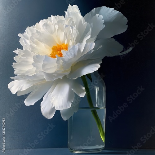 White Flower in a Glass Vase With Water on a Blue Background During the Late ...