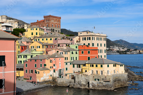 The picturesque seaside village of Boccadasse, famous for its pastel-colored houses Genoa  Italy