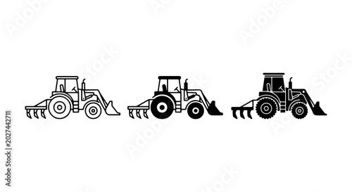 Photos Tractor Icons Set, Agricultural Machinery Vector Graphics, Farming Equipment Ill