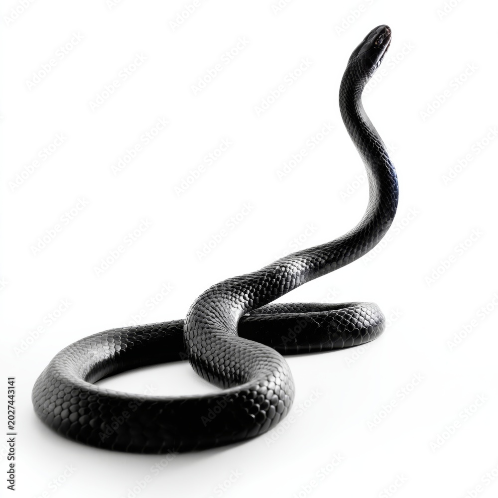 Obraz premium Black Snake on a Plain Surface Showing Curves and Patterns in a Simple Environment