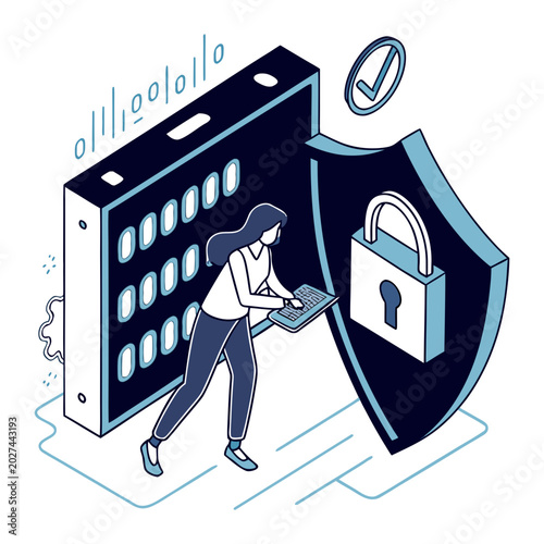 Obraz na plátne Cybersecurity concept with person accessing safe data cybersecurity protection s