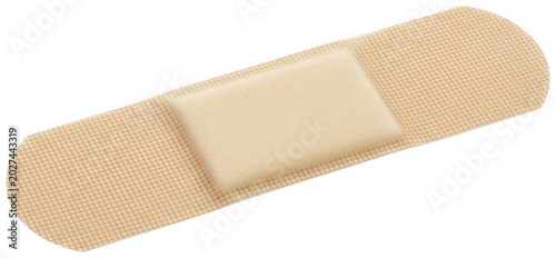 Tan rectangular adhesive medical bandage plaster with woven texture isolated transparent background image