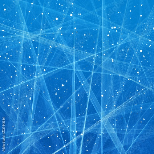 Light Lines Cross on Blue Background With Small White Dots Shining in the Design