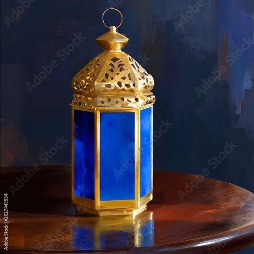 Colorful Lantern on a Wooden Table in a Bright Outdoor Setting During the Day