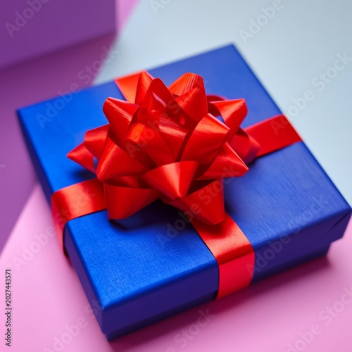 Brightly Wrapped Gift Box With Colorful Ribbon on a Table in a Festive Setting