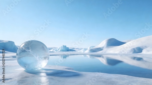 Ice sphere on frozen landscape