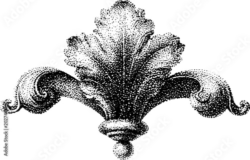 Acanthus leaf ornament with volute arms on decorative base
