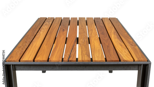 Cuadro en lienzo Rectangular wooden slatted tabletop with dark metal frame, isolated on transpare