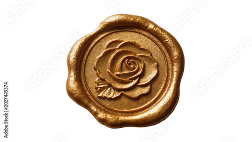 Fotografía Golden wax seal with rose imprint, isolated on transparent background