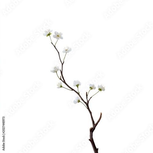 White Flower Branch on Plain Background in Spring Season Without Any Leaves