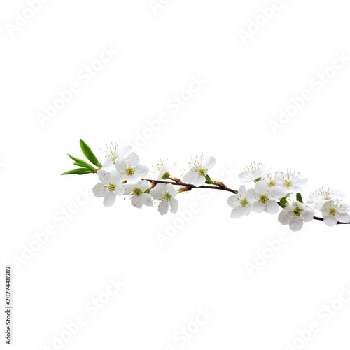 Branches of White Flowers Bloom Against a Light Background in Spring Season