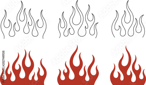 Fotografie Stylized Flame Designs in Outline and Solid Fill
