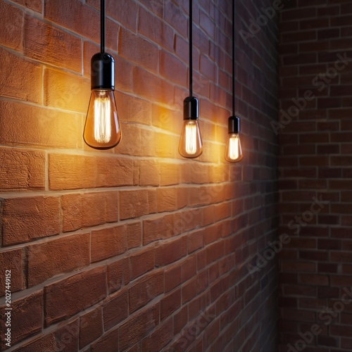 Warm Lights Hanging on a Brick Wall in a Modern Interior Setting