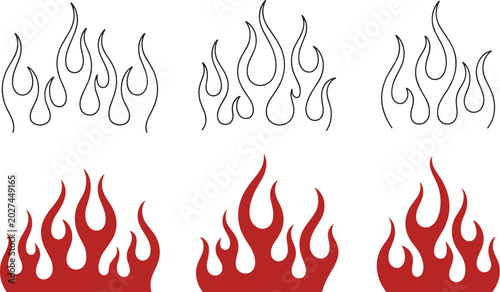 Fotografie Stylized Flame Designs in Outline and Solid Fill