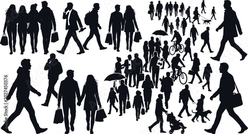 фотографія Set of City Pedestrian Silhouette Vector Illustrations Featuring People Walking,
