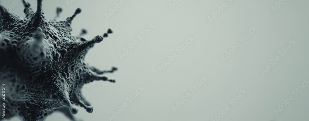 Fototapeta premium The Virus Particle Close-up with Spiky Surface and Soft Gradient Background