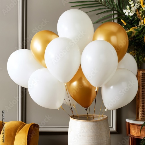Balloons in a Vase With a Simple Background at a Celebration Event