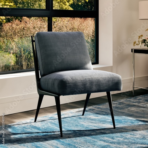 Modern Chair Placed in a Room With Large Window Showing Nature Outside