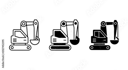 Photos Excavator Icons Set, Construction Machinery Vector Graphics, Heavy Equipment Sym