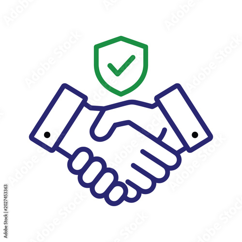 Handshake and shield with checkmark color icon, business deal protection, secure transaction concept.