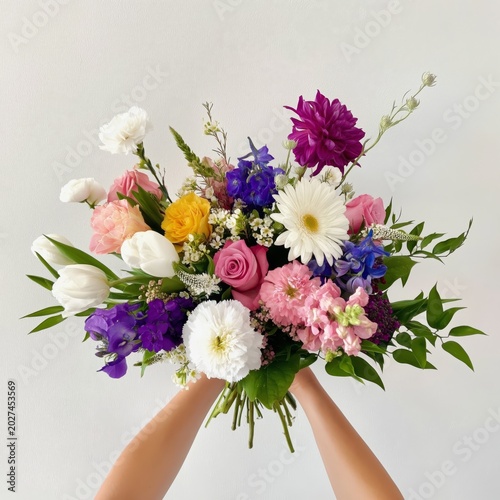 Flowers Are Held up by Two Hands Against a Plain Background Showing Different...